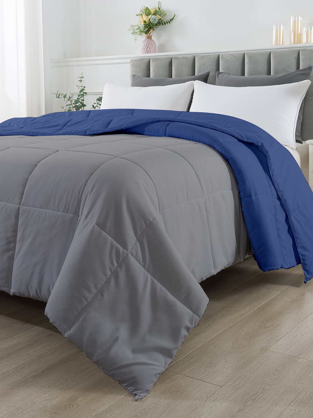 RAZZAI Unisex Blue Solid 210 GSM Single Bed Reversible Comforter