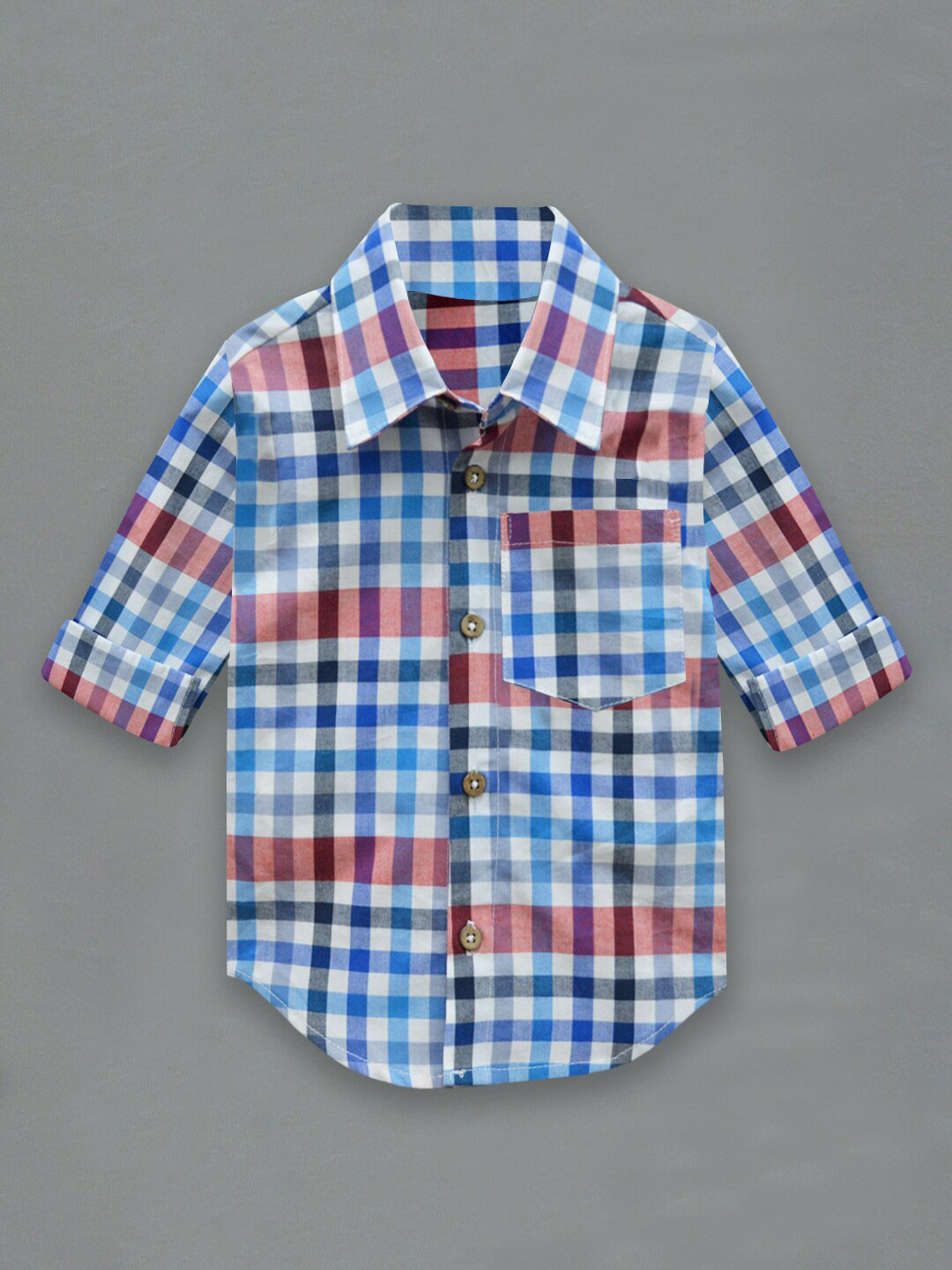 A T U N Boys Blue Classic Gingham Checks Pure Cotton Casual Shirt