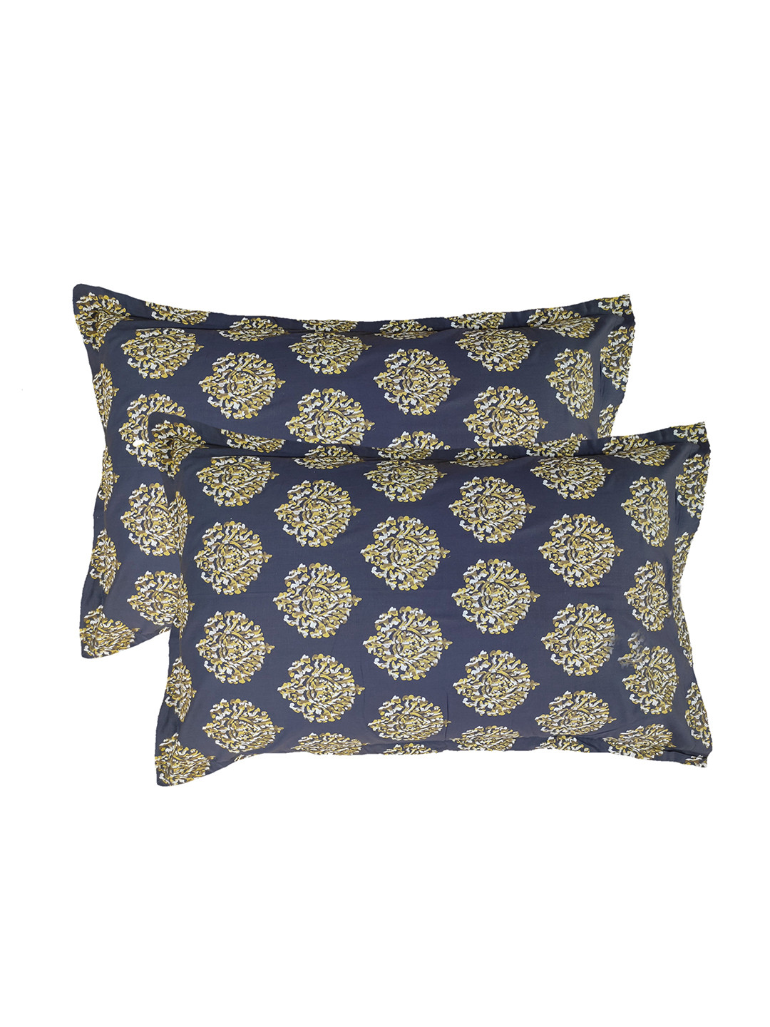 Trance Home Linen Pack of 2 Yellow Printed Pure Cotton 200 TC Pillow Covers