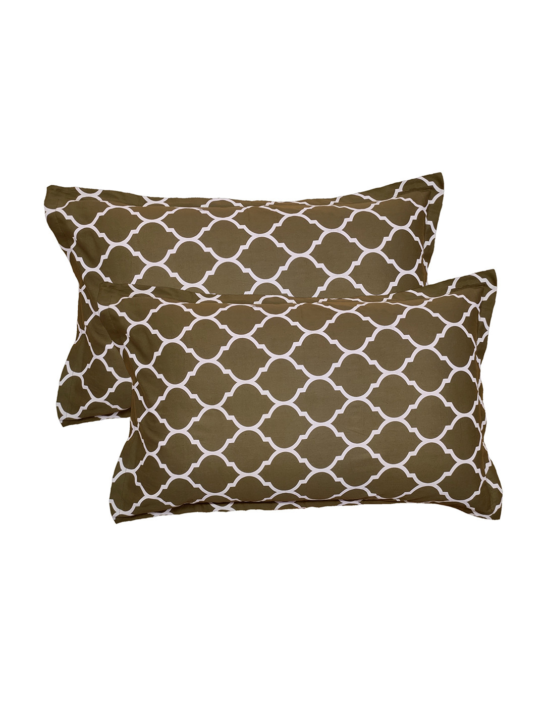 Trance Home Linen Pack of 2 Green Printed Pure Cotton 200 TC Pillow Covers