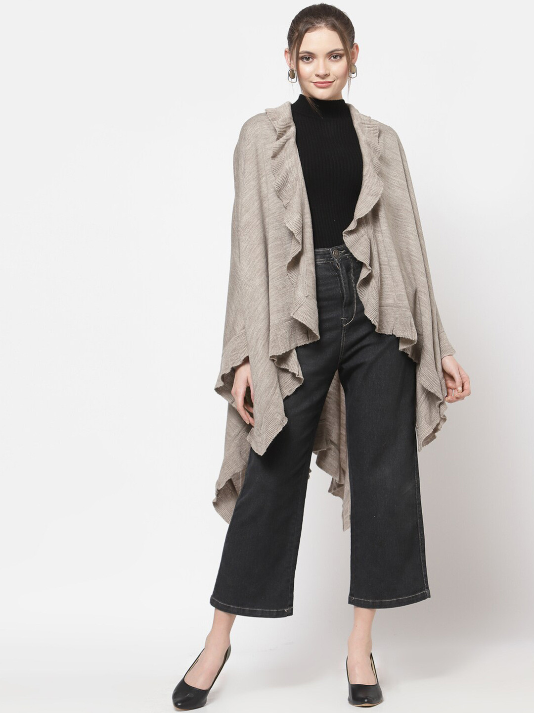 513 Women Camel Brown Longline Shrug