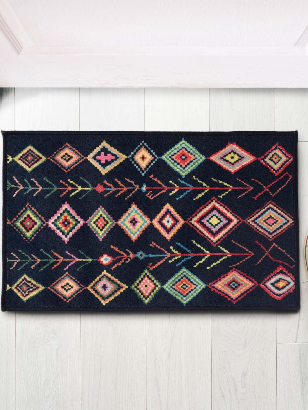 URBAN SPACE Navy Blue Bohemian Printed Anti-Skid Carpet