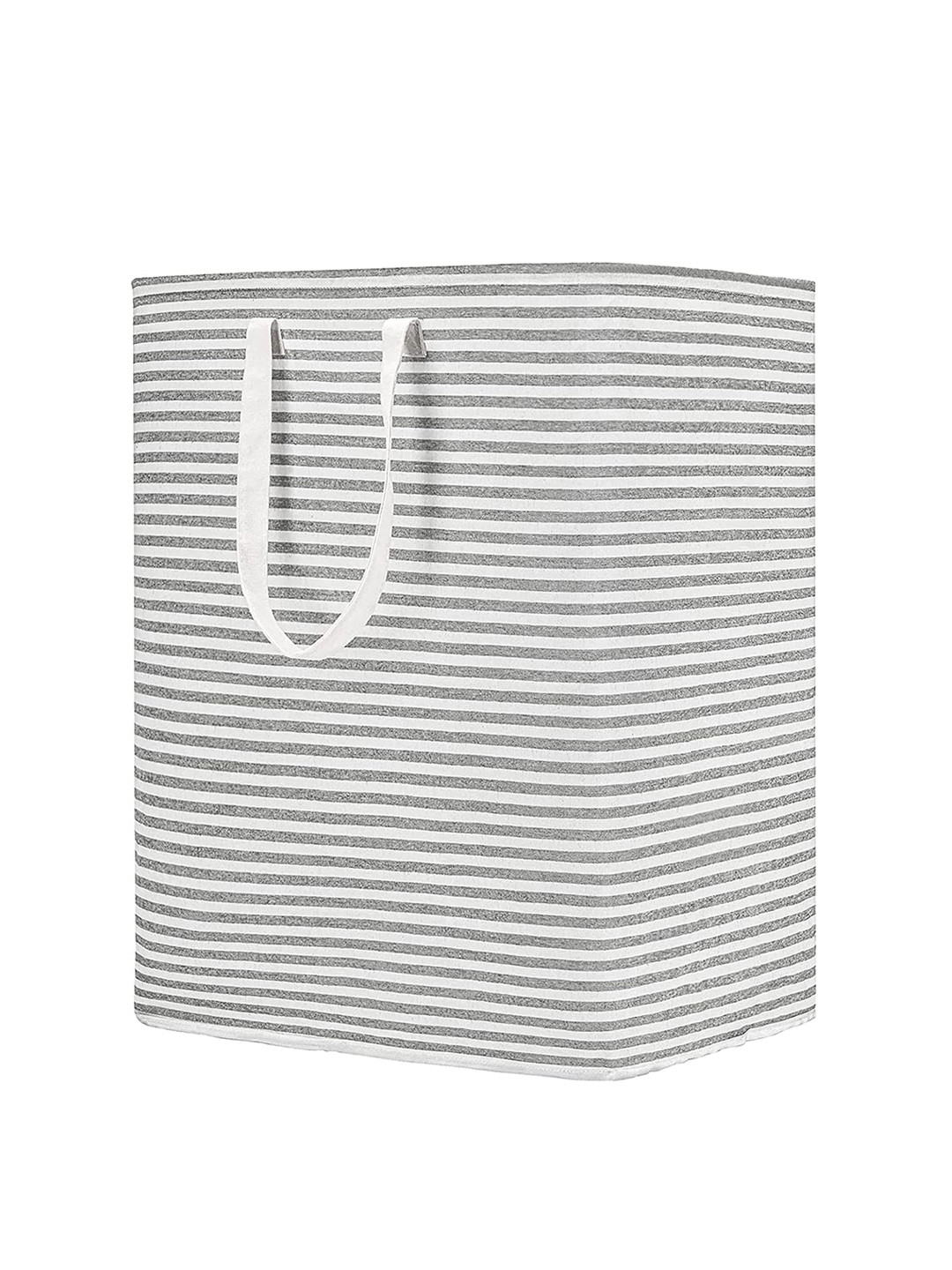 HOUSE OF QUIRK Grey & White Striped Collapsible Large Freestanding Laundry Storage Basket