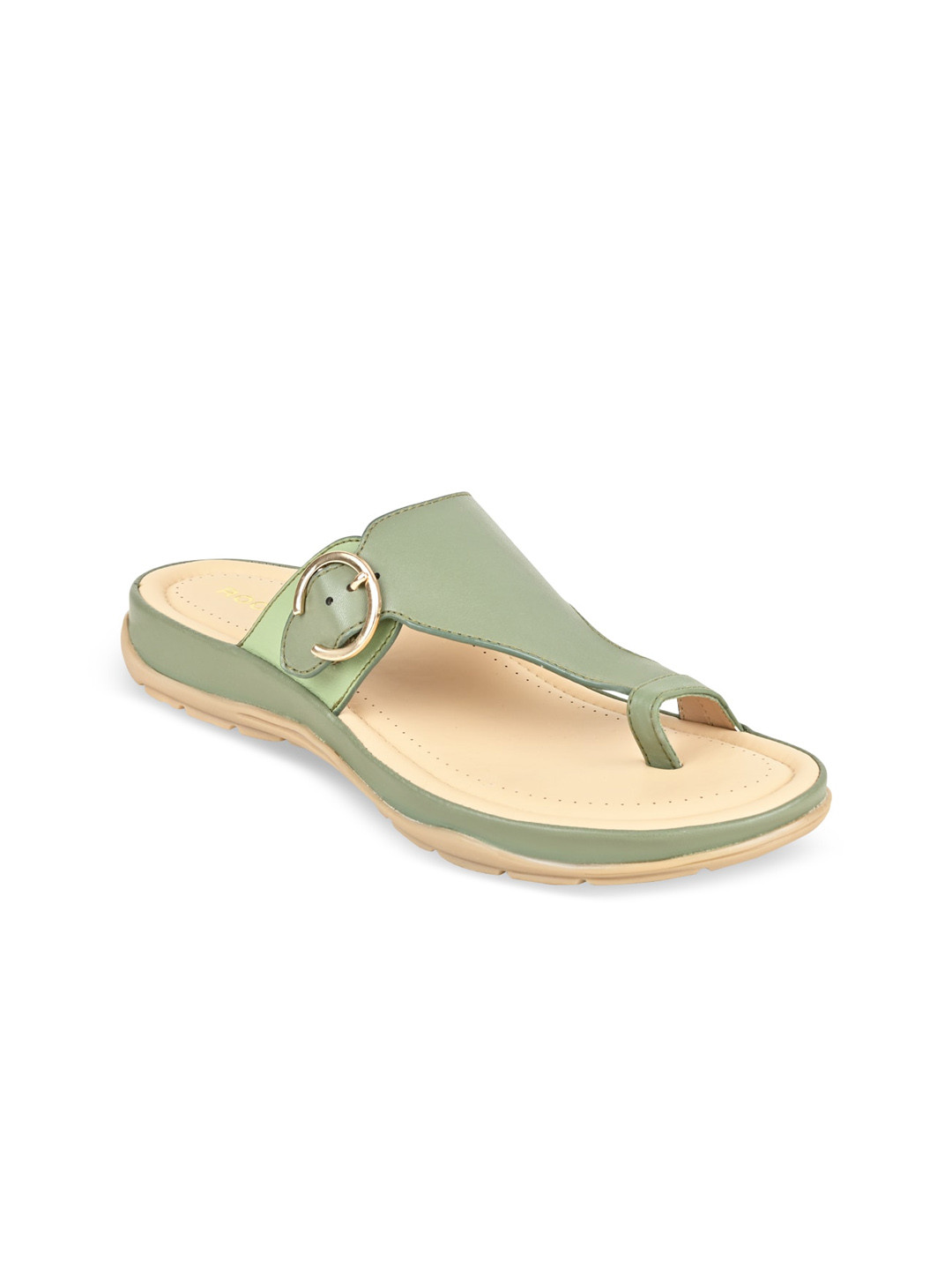 Rocia Women Green One Toe Flats with Buckles
