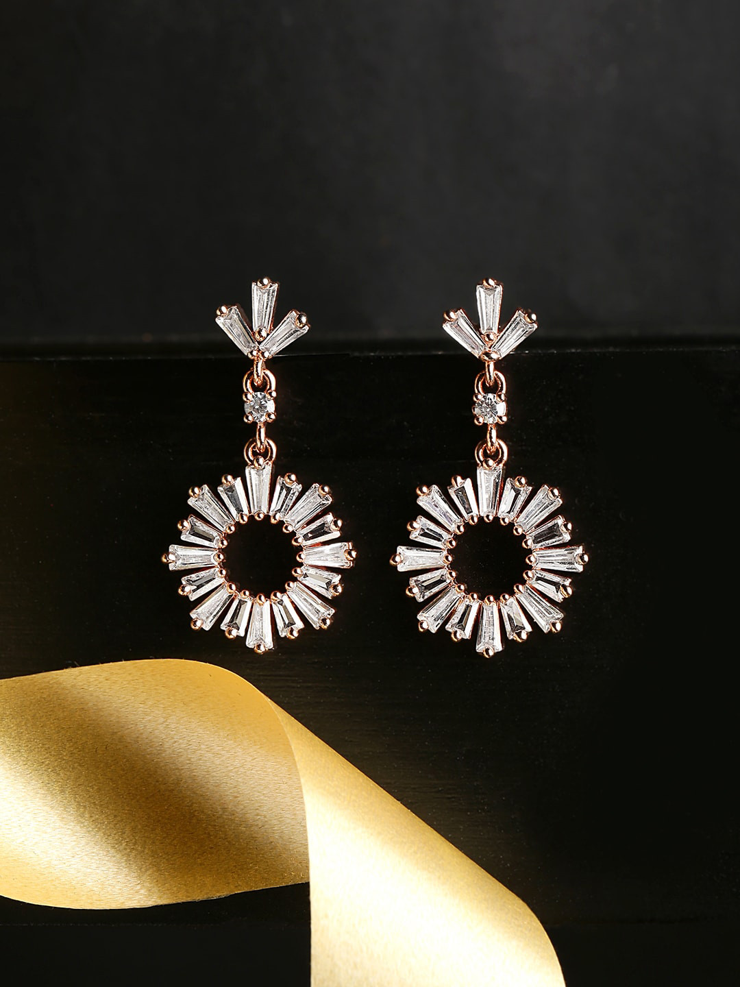 HOT AND BOLD Gold-Toned & White Circular Drop Earrings