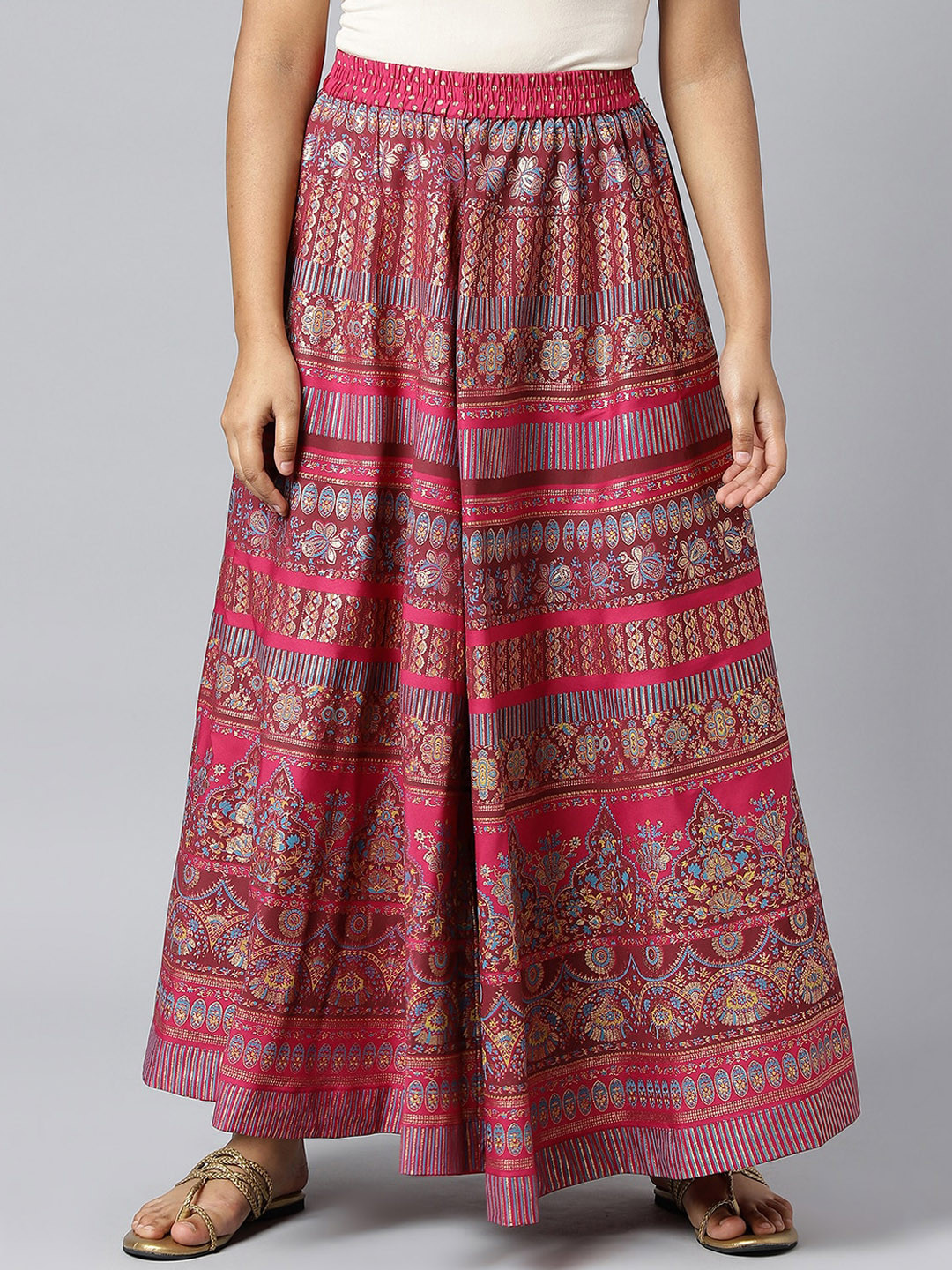 Aurelia Women Pink Ethnic Motifs Foil Printed Flared Skirt