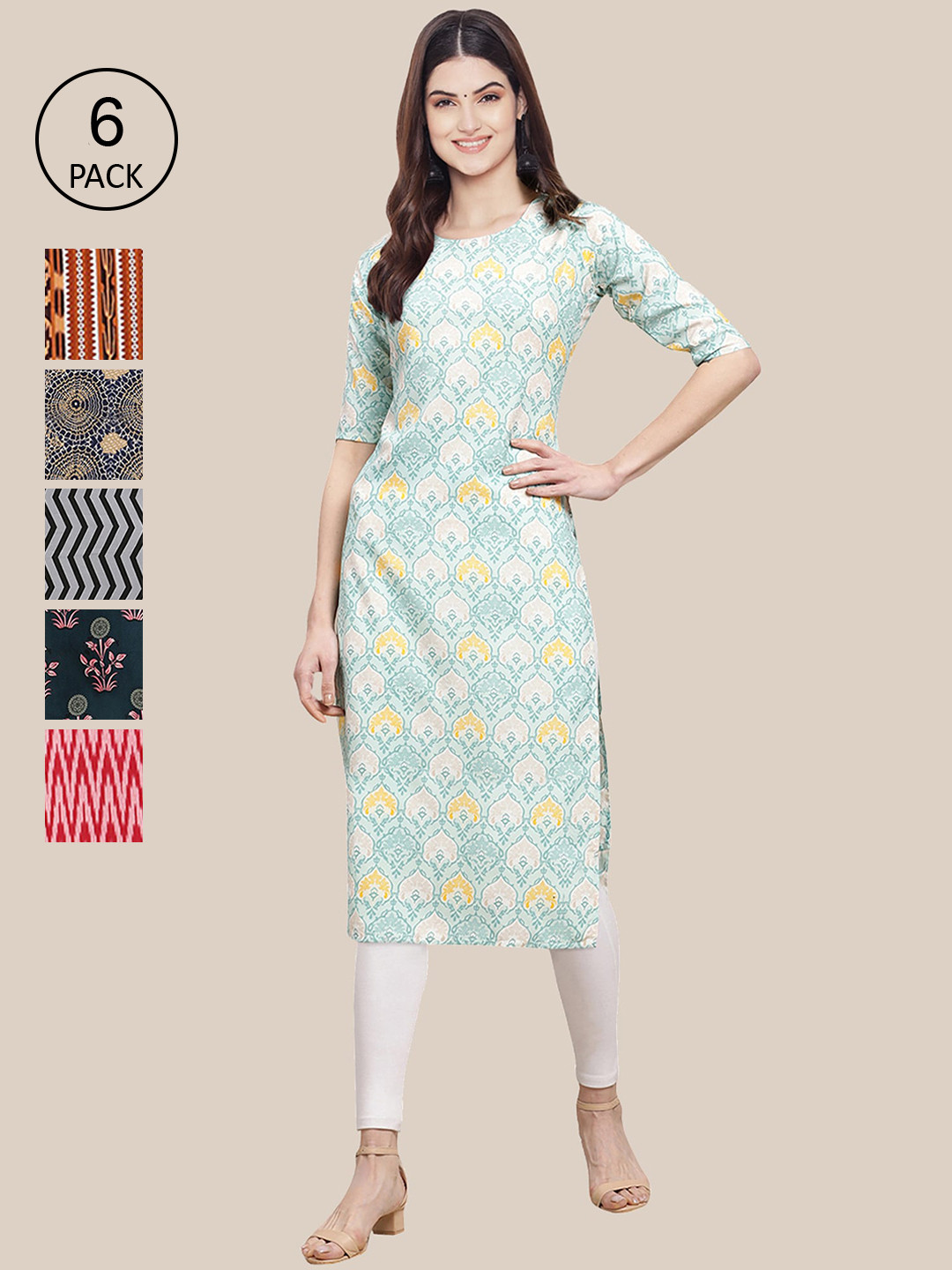 7Threads Women Pack Of 5 Crepe Printed Straight Kurta