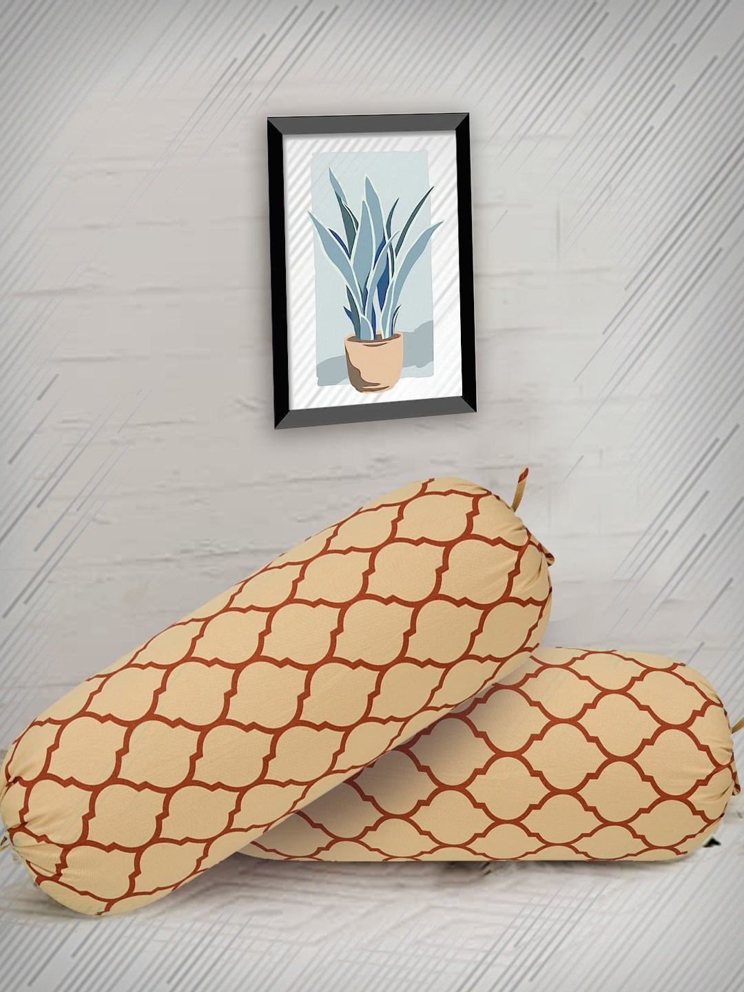 Trance Home Linen Set Of 2 Red-Coloured Printed Pure Cotton Bolster Covers