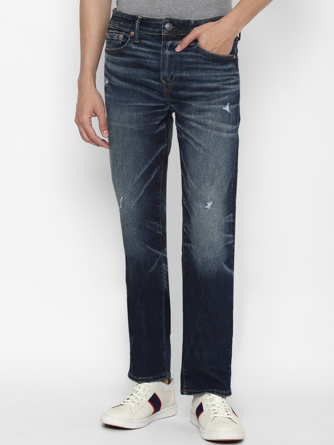 AMERICAN EAGLE OUTFITTERS Men Black Skinny Fit Low Distress Light Fade Jeans