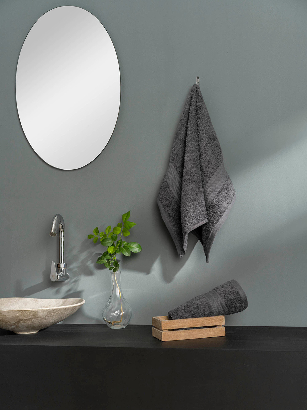 DDecor Set Of 2 Grey Solid Cotton 500 GSM Hand Towels