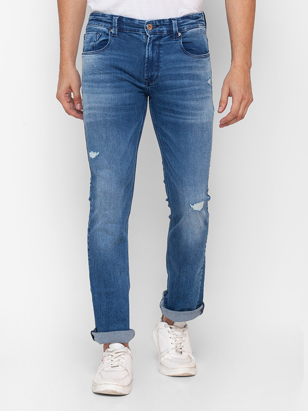 SPYKAR Men Rafter Bootcut Low-Rise Low Distress Heavy Fade Stretchable Jeans