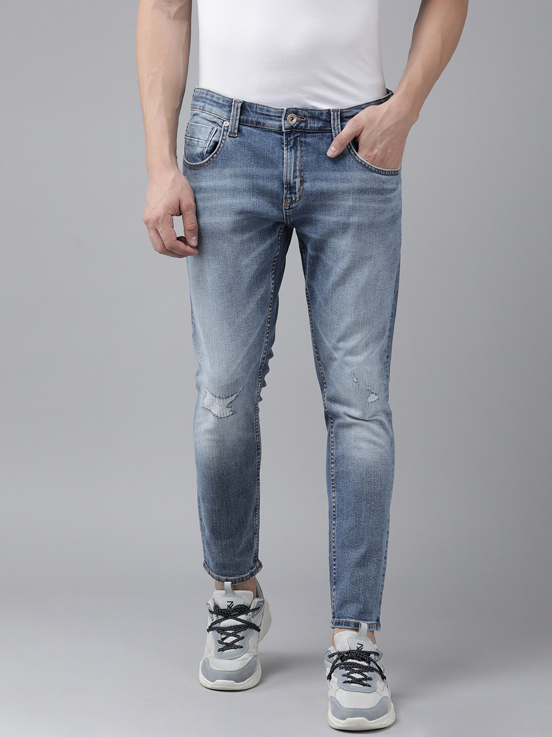 SPYKAR Men Skinny Fit Mildly Distressed Heavy Fade Stretchable Jeans