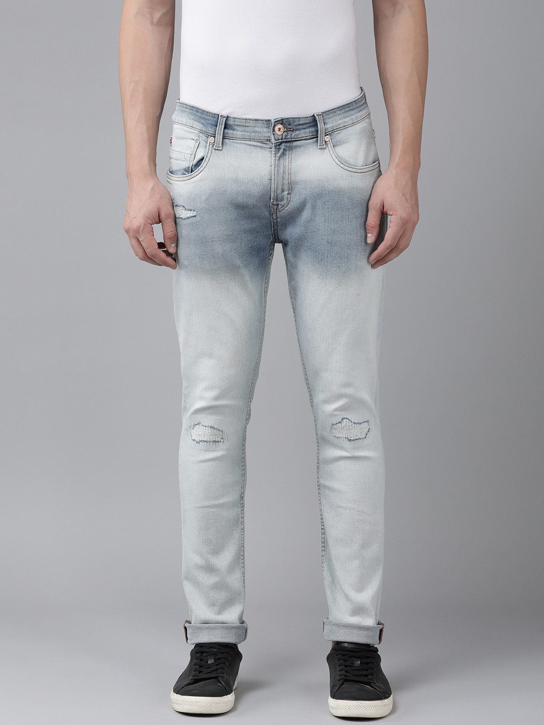 SPYKAR Men Skinny Slim Fit Low-Rise Slash Knee Heavy Fade Stretchable Jeans