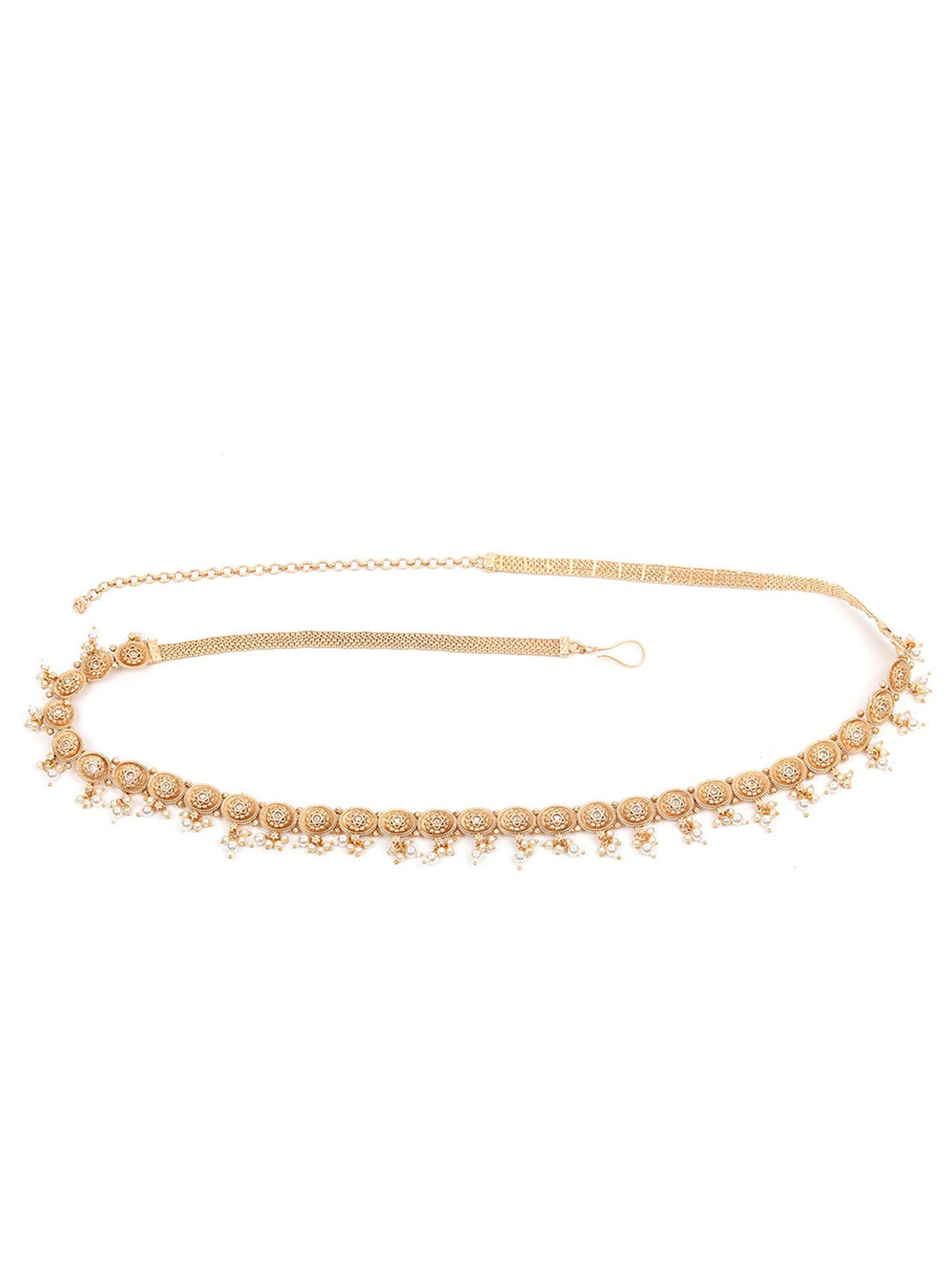 ODETTE Gold-Toned & White Stone-Studded & Beaded Kamarbandh