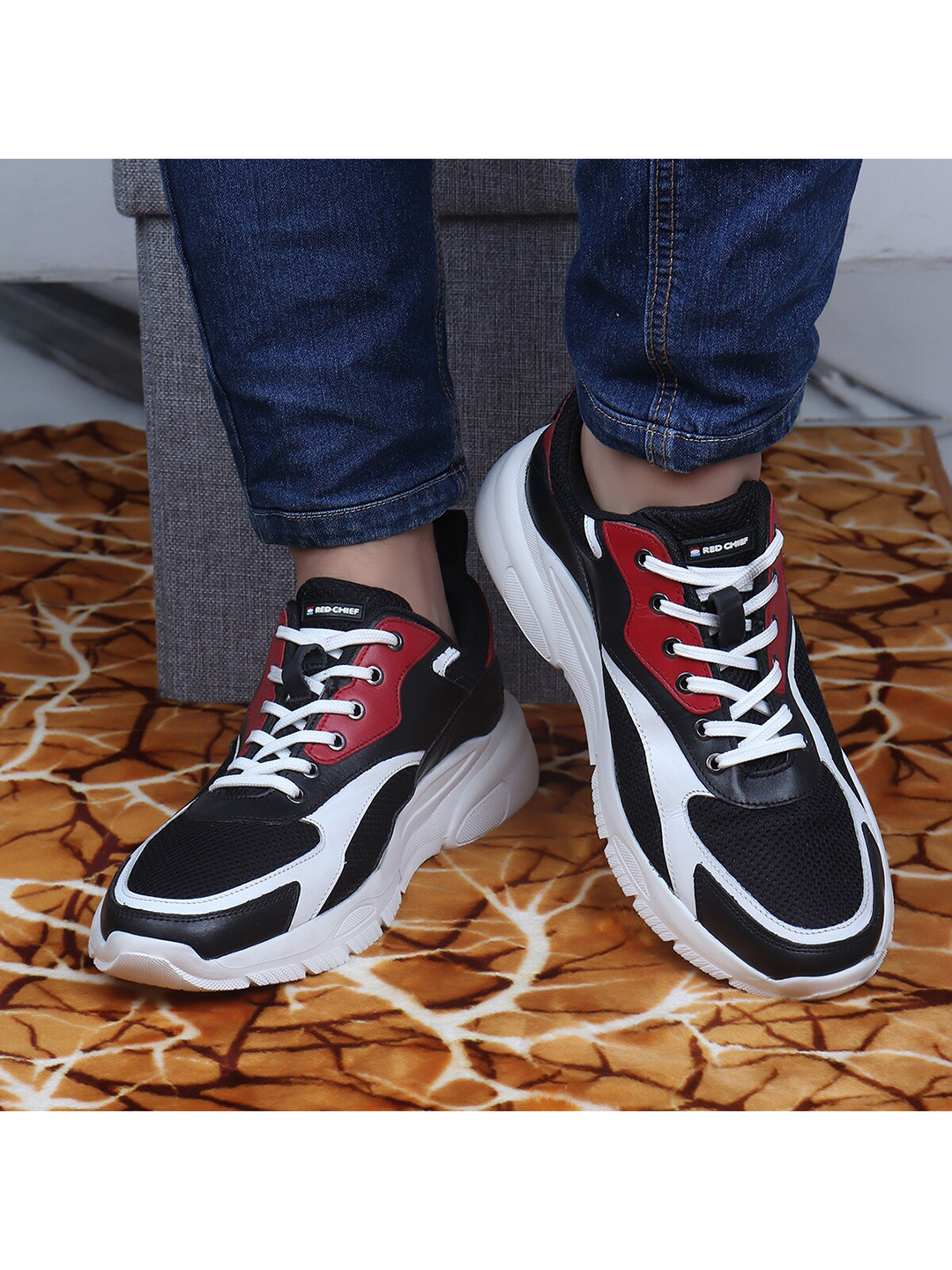 Red Chief Men Black Colourblocked Leather Sneakers