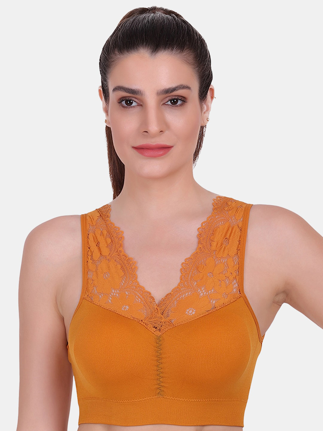 Amour Secret Women Mustard Seamless Lace Sports Bra
