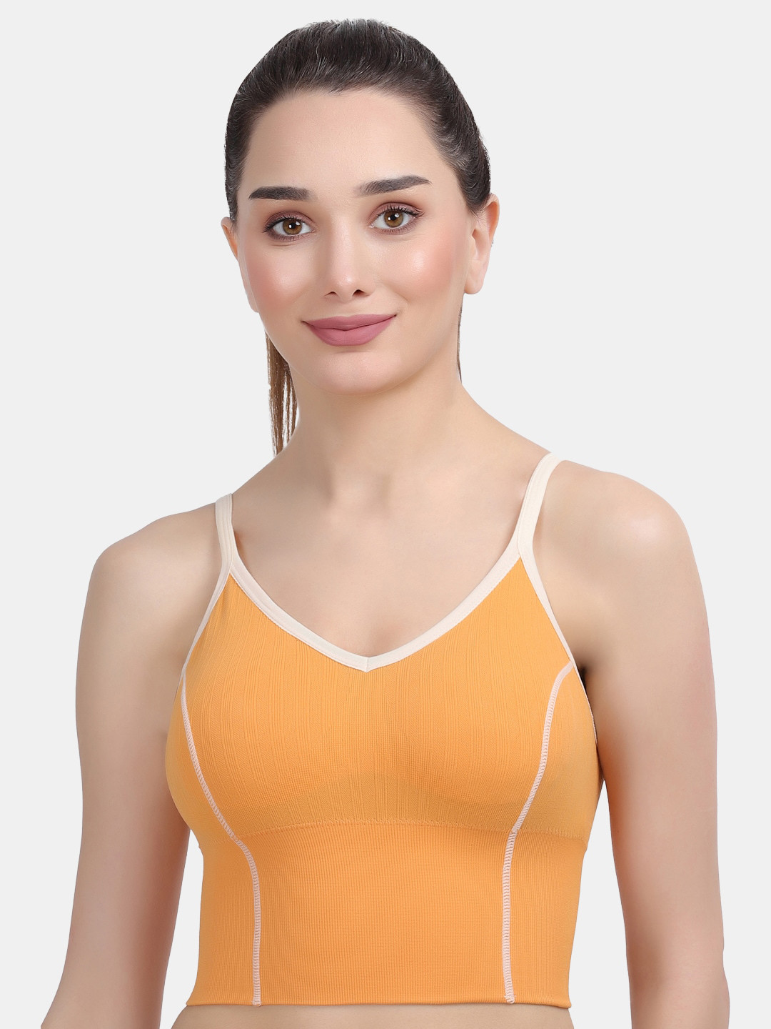 Amour Secret Women Orange & White Padded Slip On Dry Fit Sports Bra