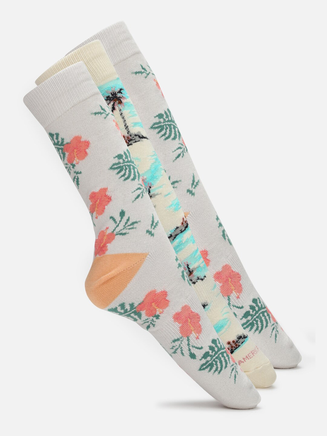 AMERICAN EAGLE OUTFITTERS Men Pack Of 3 Grey & Cream Patterned Calf-Length Socks