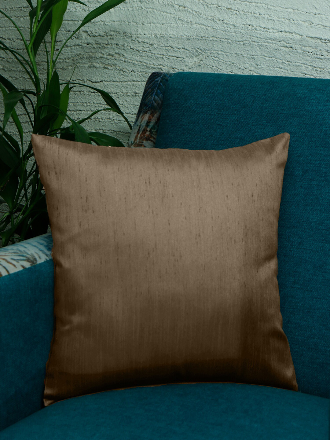 ZEBA Brown Cotton Lightly-Padded Textured Square Cushion Covers - 16 x 16 In