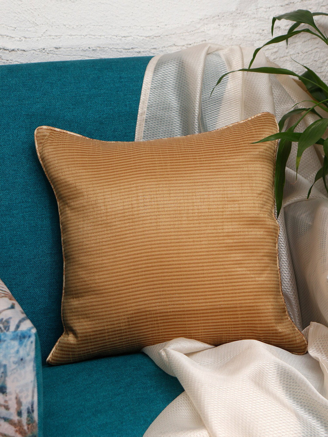 ZEBA Mustard Striped Square Cushion Cover