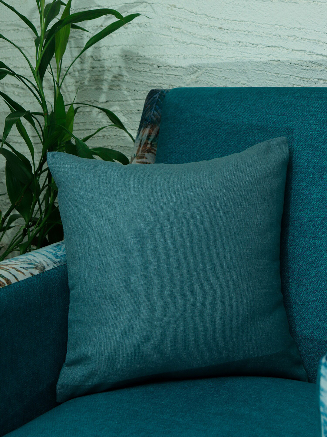 ZEBA Teal Blue Solid Square Cushion Cover