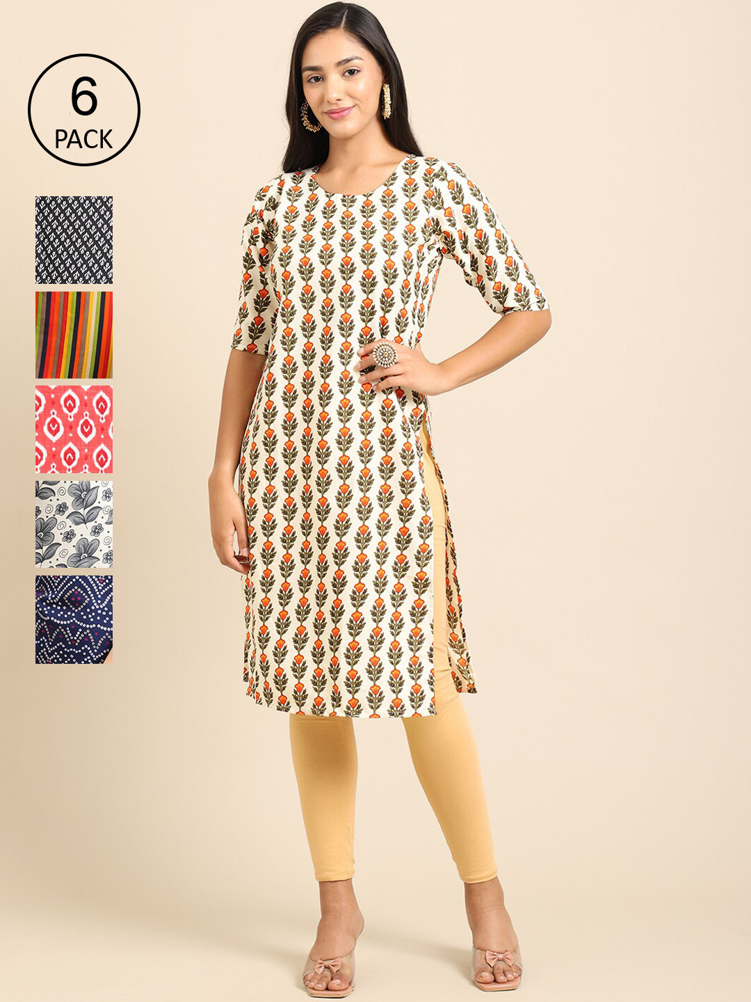7Threads Women Pack Of 5 Printed Crepe Straight Kurta