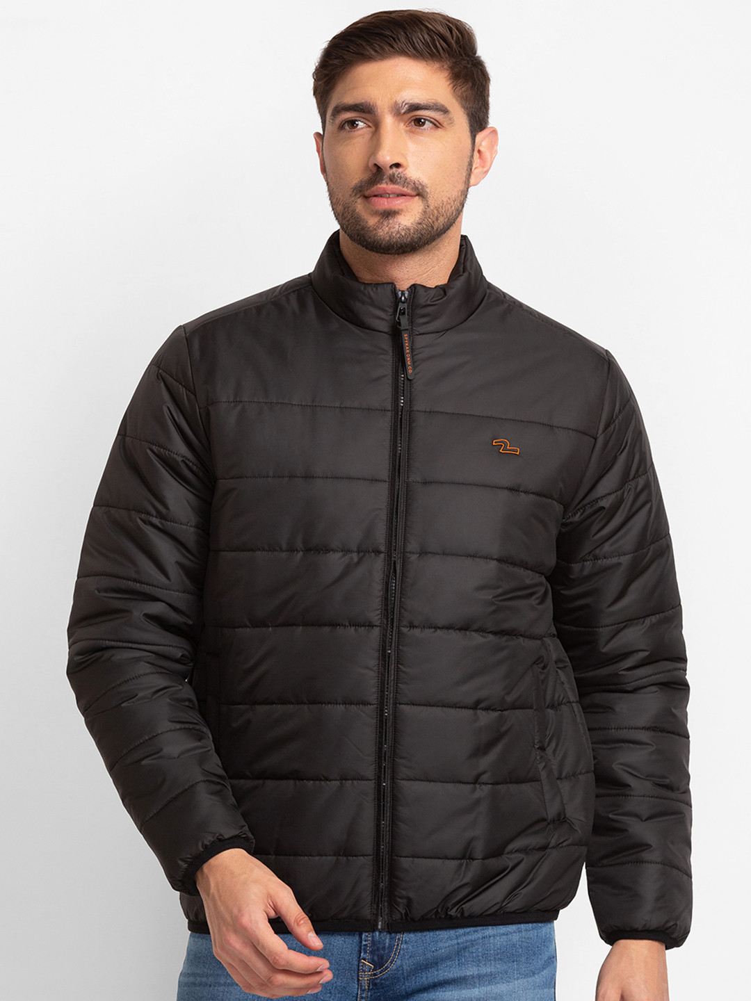 SPYKAR Solid Mock-Collar Puffer Jacket
