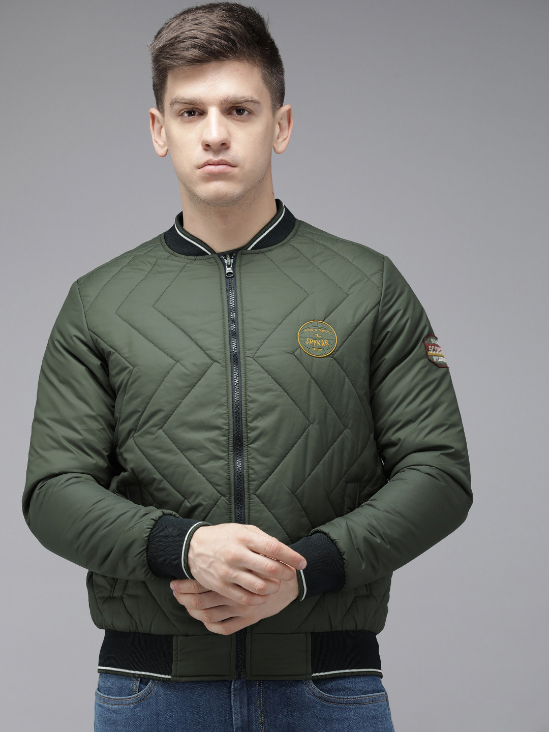 SPYKAR Solid Mandarin Collar Reversible Puffer Jacket