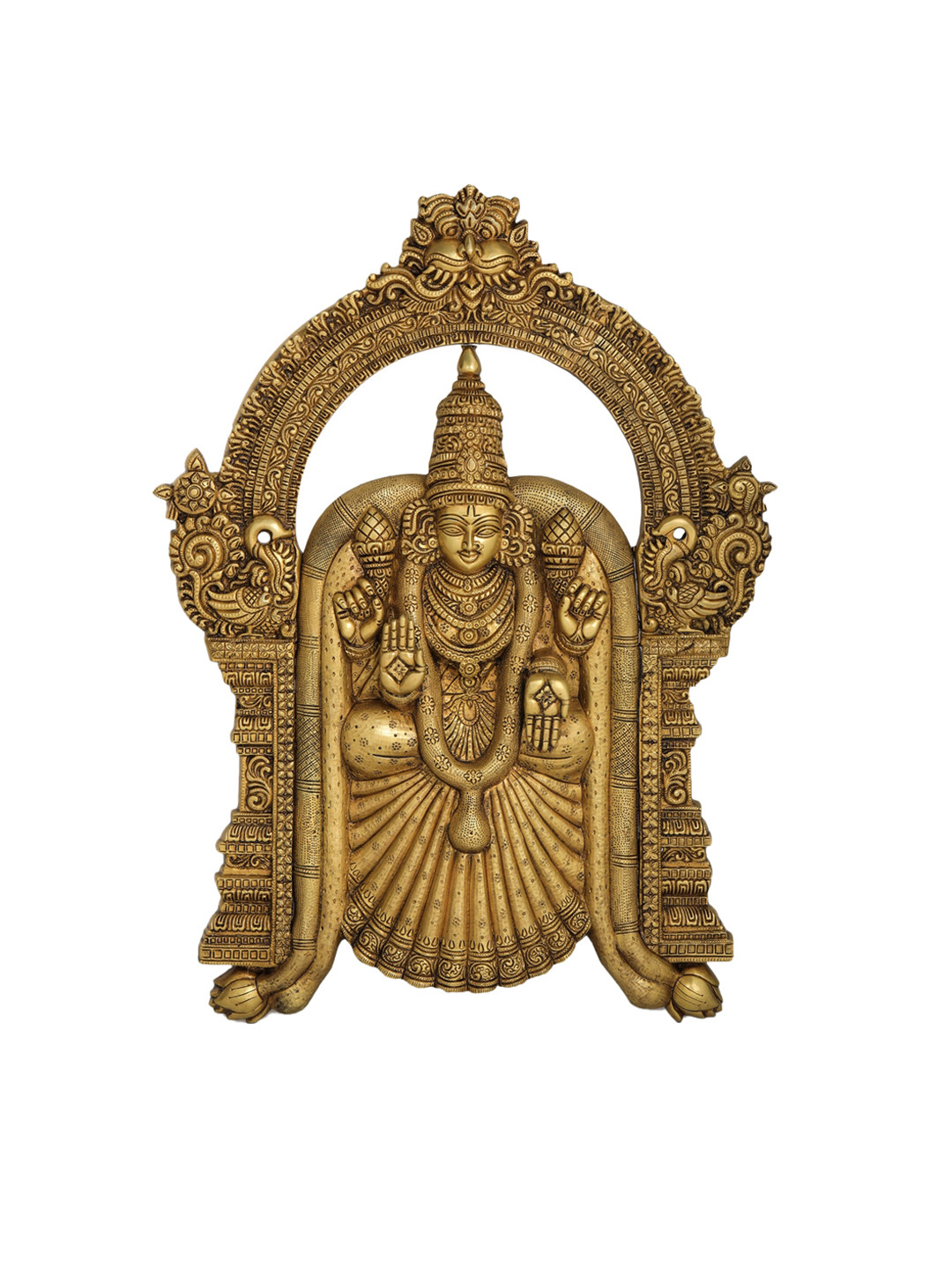 Exotic India Goddess Meenakshi Brass Ethnic Motifs Glossy Spiritual Wall Decor-25In