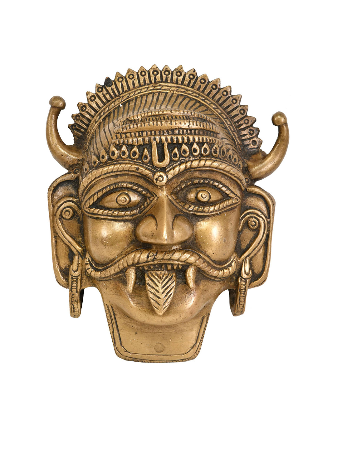 Exotic India Bhairava Brass Ethnic Motifs Antique Hanging Hall Spiritual Wall Decor-4.5In