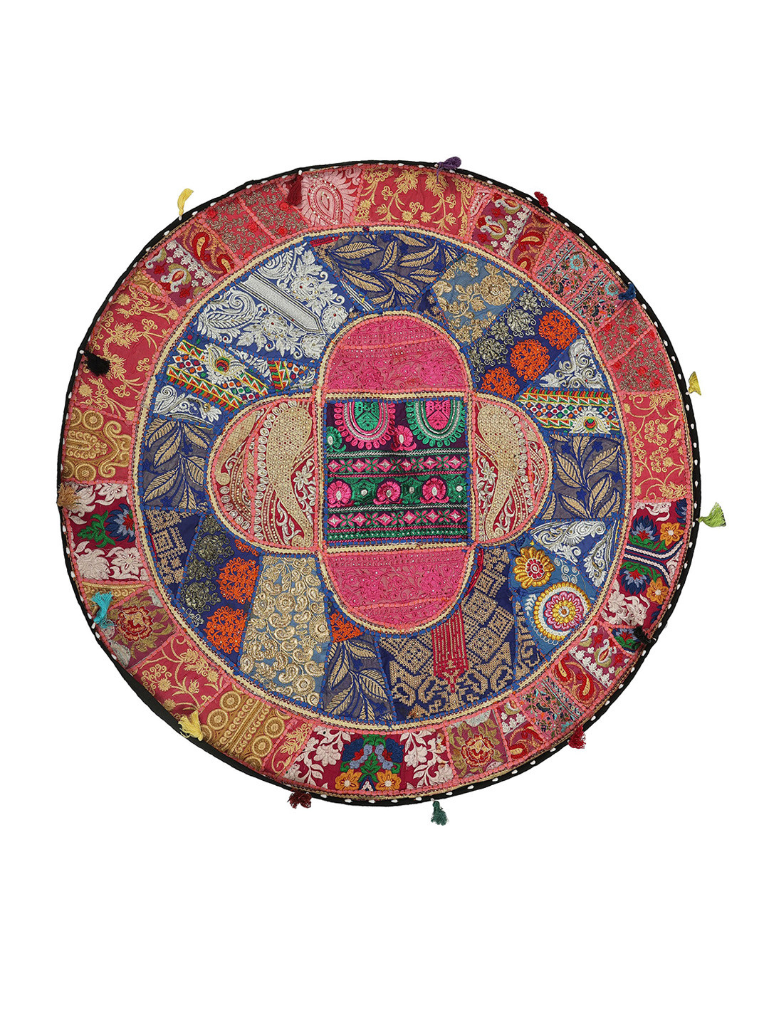 Exotic India Embroidery Fabric Ethnic Motifs Matte Hanging Hall Wall Hangings-39.8In