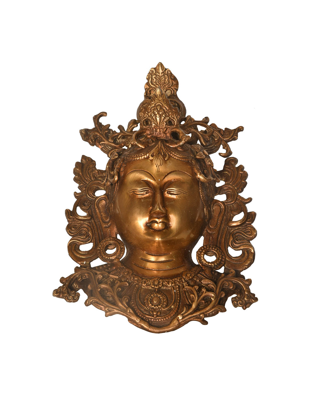 Exotic India Goddess Tara Brass Glossy Hanging Pooja Room Spiritual Wall Decor-11In