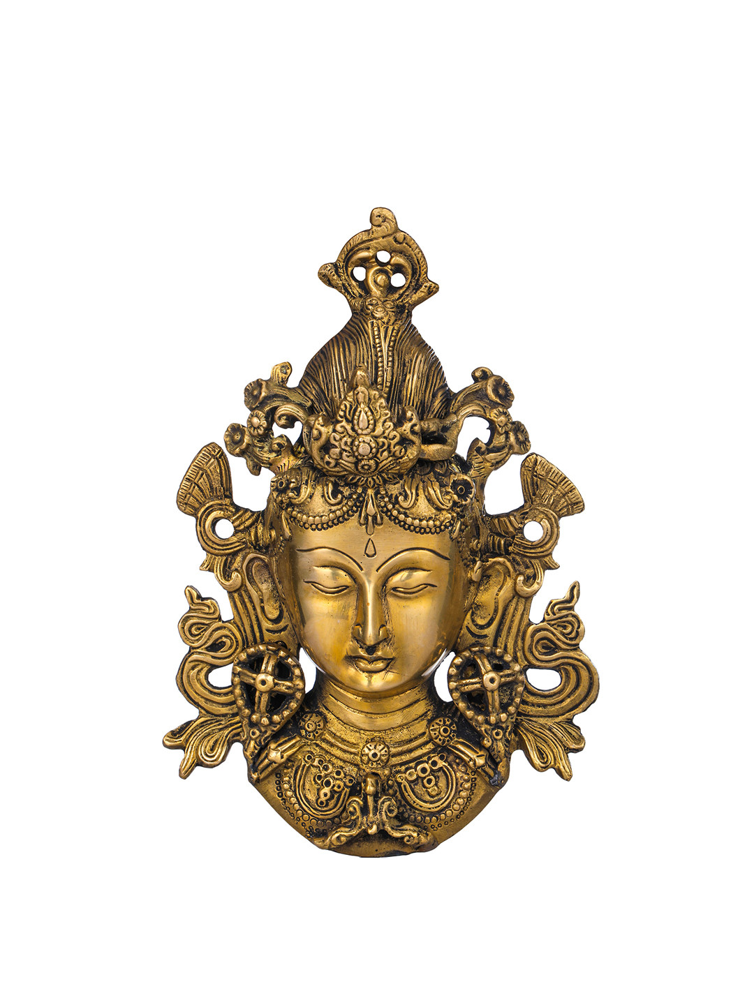 Exotic India Mask Of Tara Brass Ethnic Motifs Antique Pooja Room Spiritual Wall Decor-8In