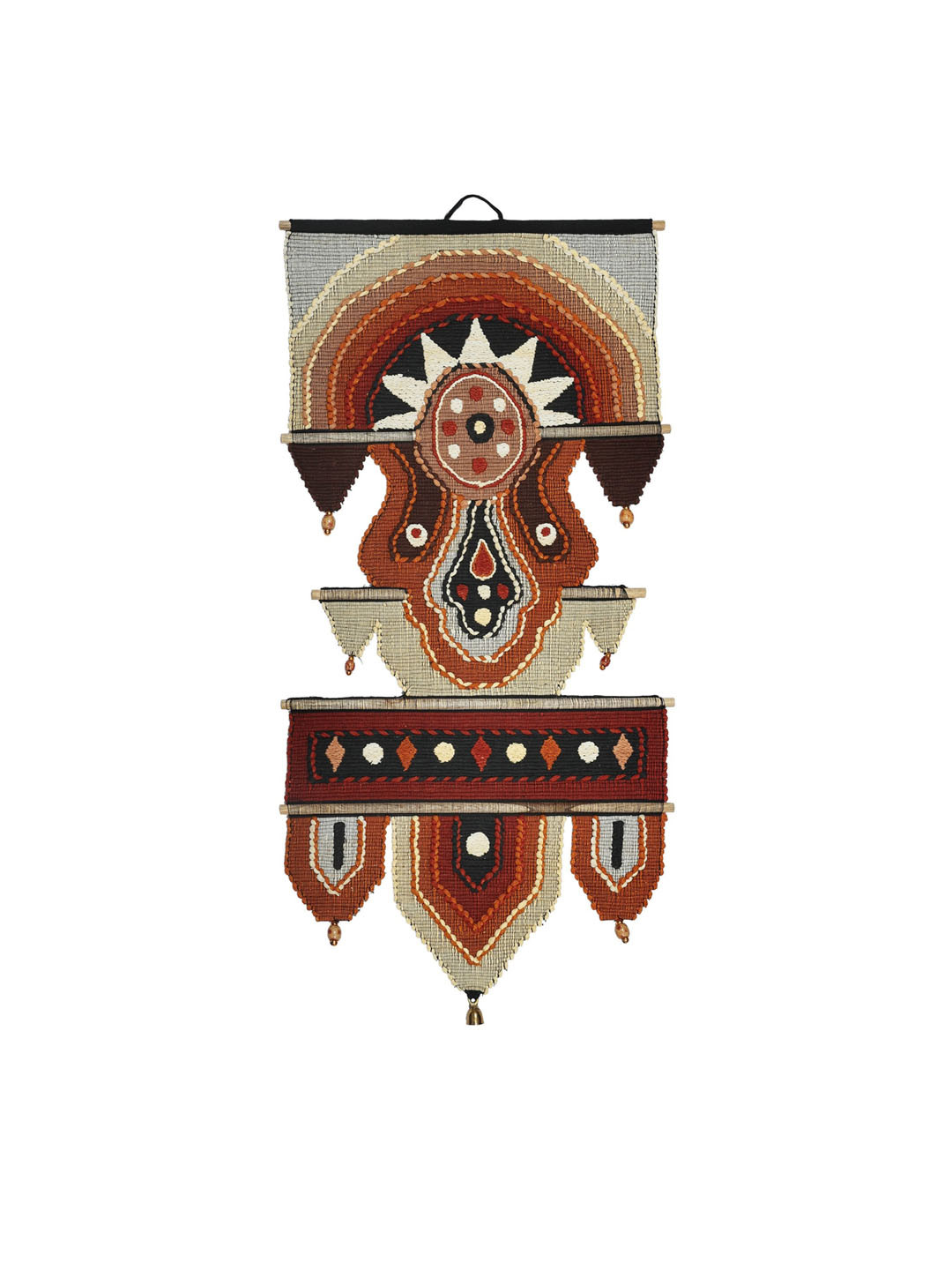 Exotic India Wall-Hanging with Wooden Beads and Brass Bells Matte Hall Wall Hangings-22In