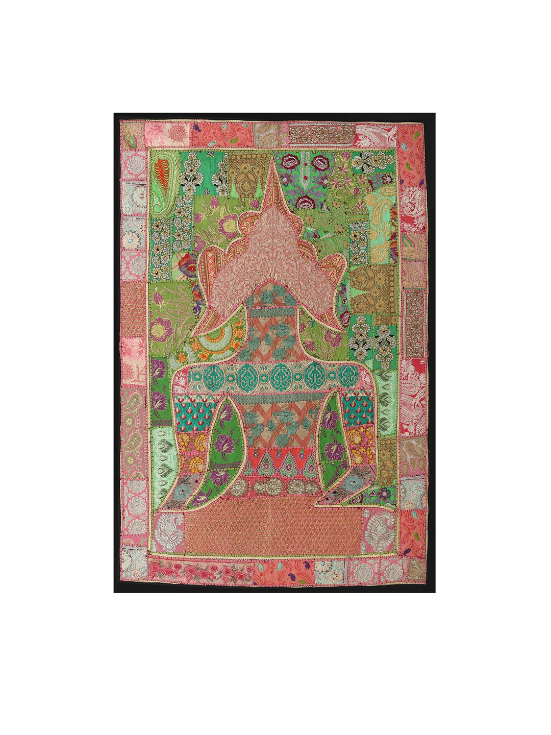Exotic India Conch-Shell Hand-Crafted Meditating Buddha Brass Matte Wall Hangings-59.1In