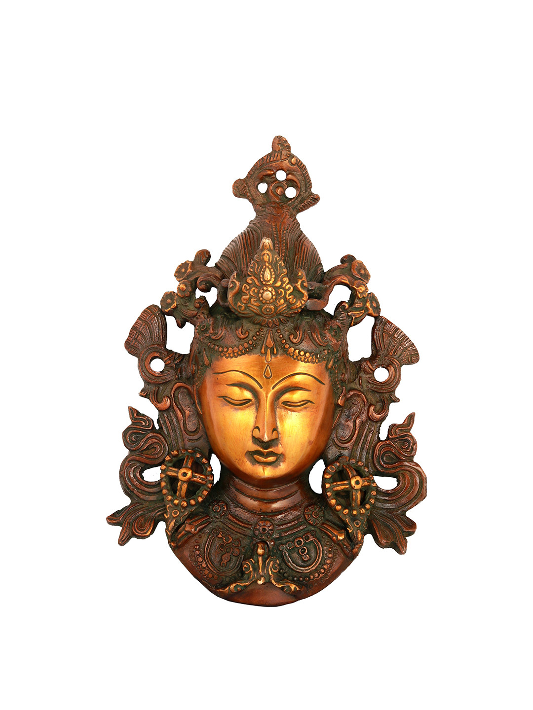Exotic India Mask Of Tara Brass Ethnic Motifs Antique Pooja Room Spiritual Wall Decor-8In