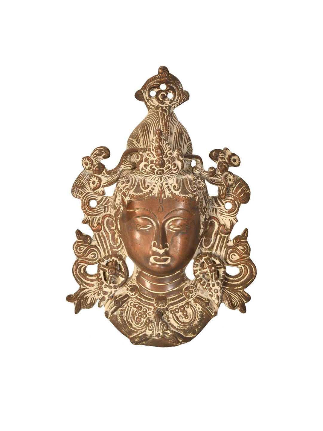 Exotic India Mask Of Tara Brass Ethnic Motifs Antique Spiritual Wall Decor-7.9In