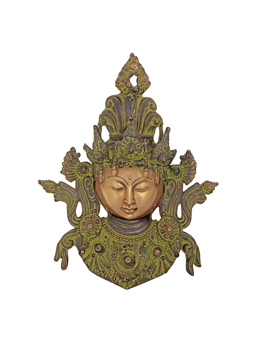 Exotic India Tibetan Buddhist Brass Ethnic Motifs Antique Spiritual Wall Decor-10.5In