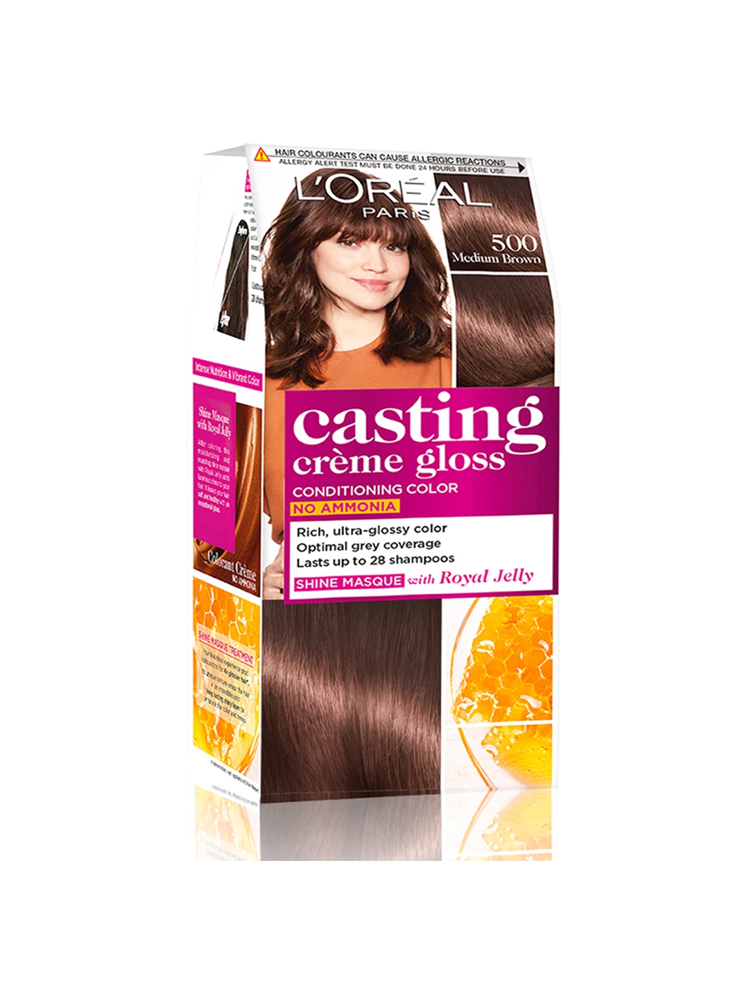 Buy LOreal Paris Casting Creme Gloss Hair Color Medium Brown 500 ( G +  72 Ml) - Hair Colour for Women 1967200 | Myntra