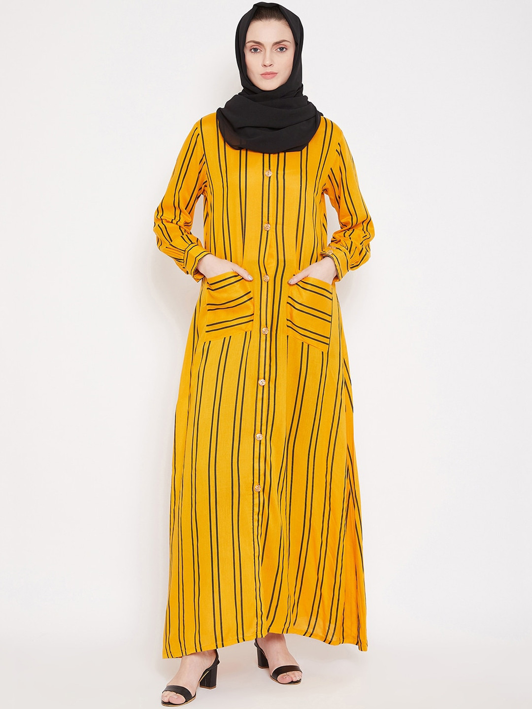 NABIA Women Yellow Striped Burqa