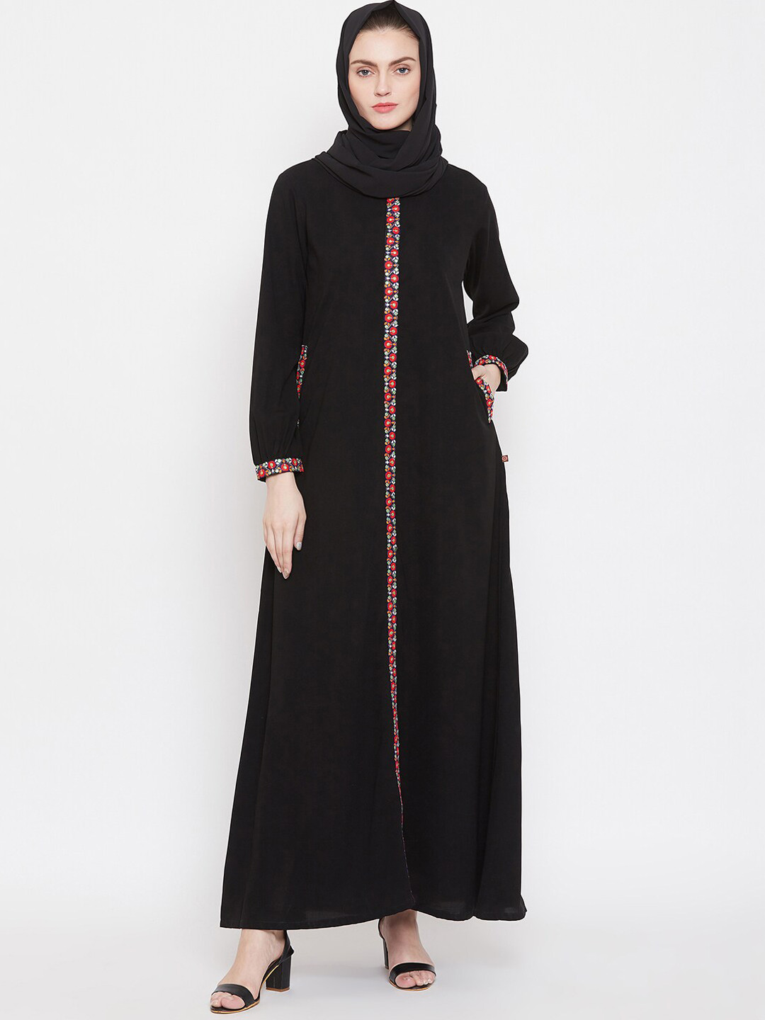 NABIA Women Black Solid Abaya Burqa With Scarf