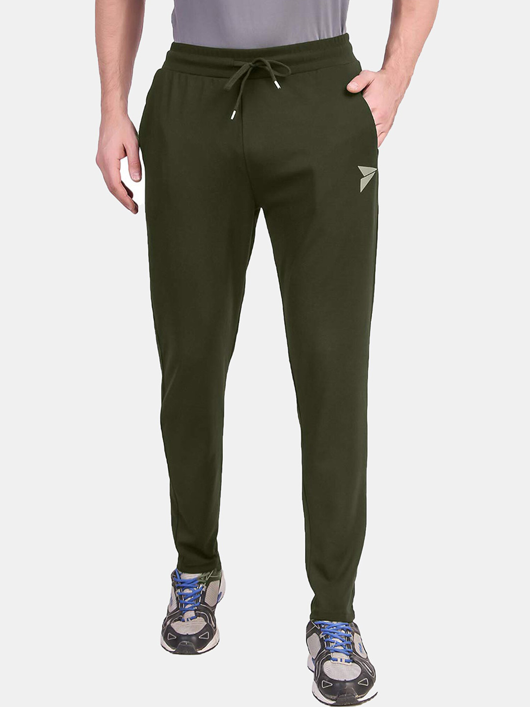 FITINC Men Olive Green Solid Slim-Fit Antimicrobial Track Pants