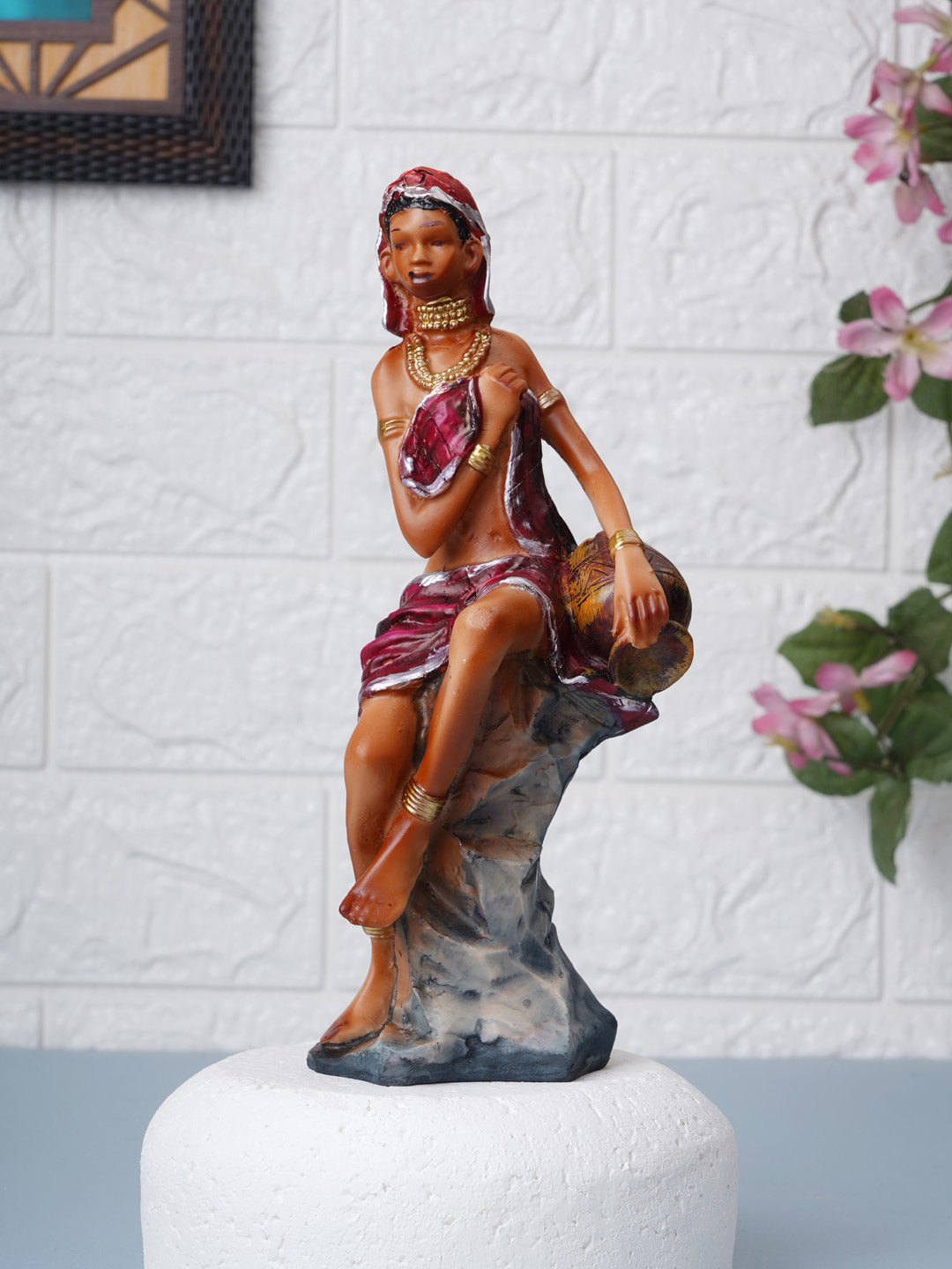 FASHIYANOO Village Lady Red Polyresin Glossy Living Room Medium Showpiece - 8.7 Inches