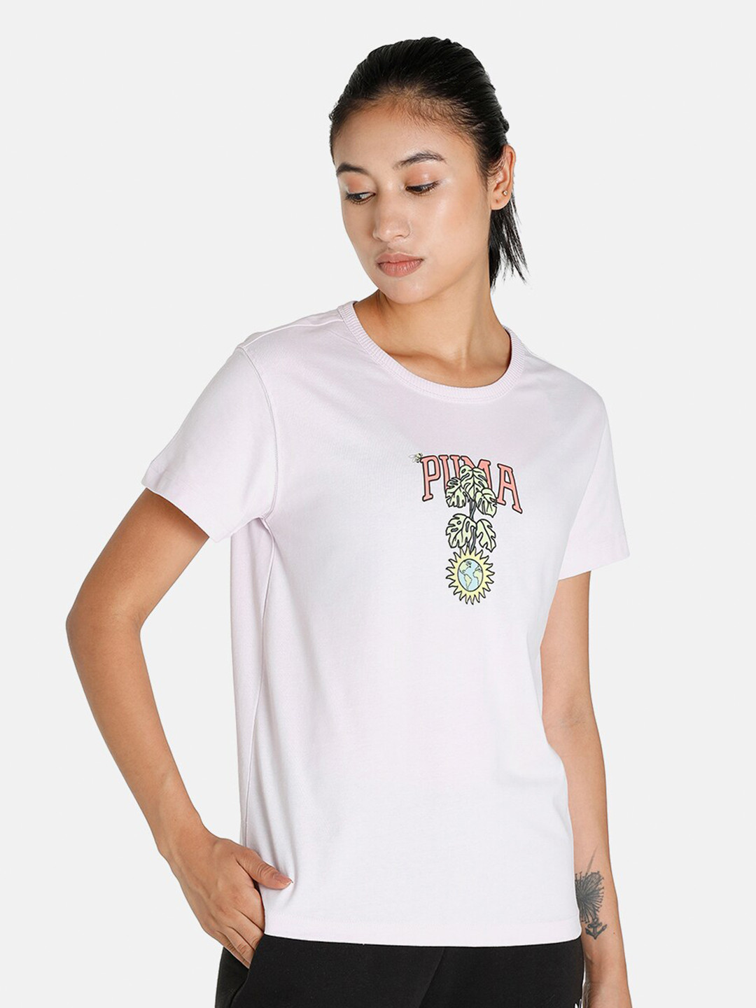 Puma Women Lavender Downtown Relaxed Graphic T-shirt