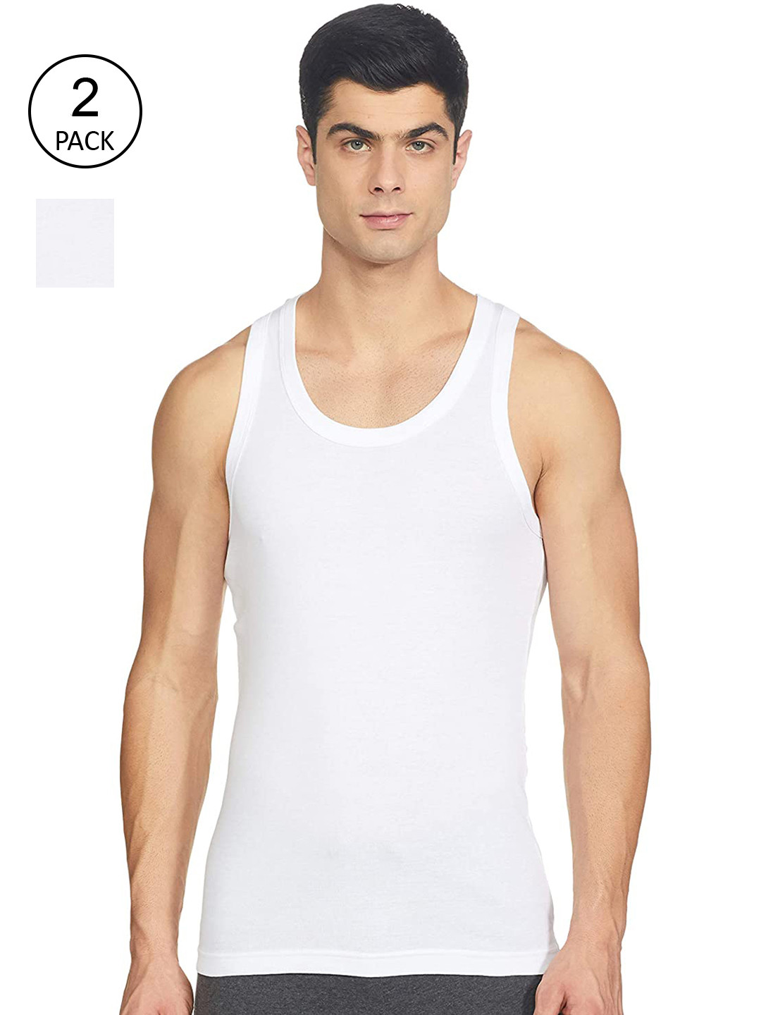 Macroman M-Series Pack of 2 Men White Solid Basic Vests