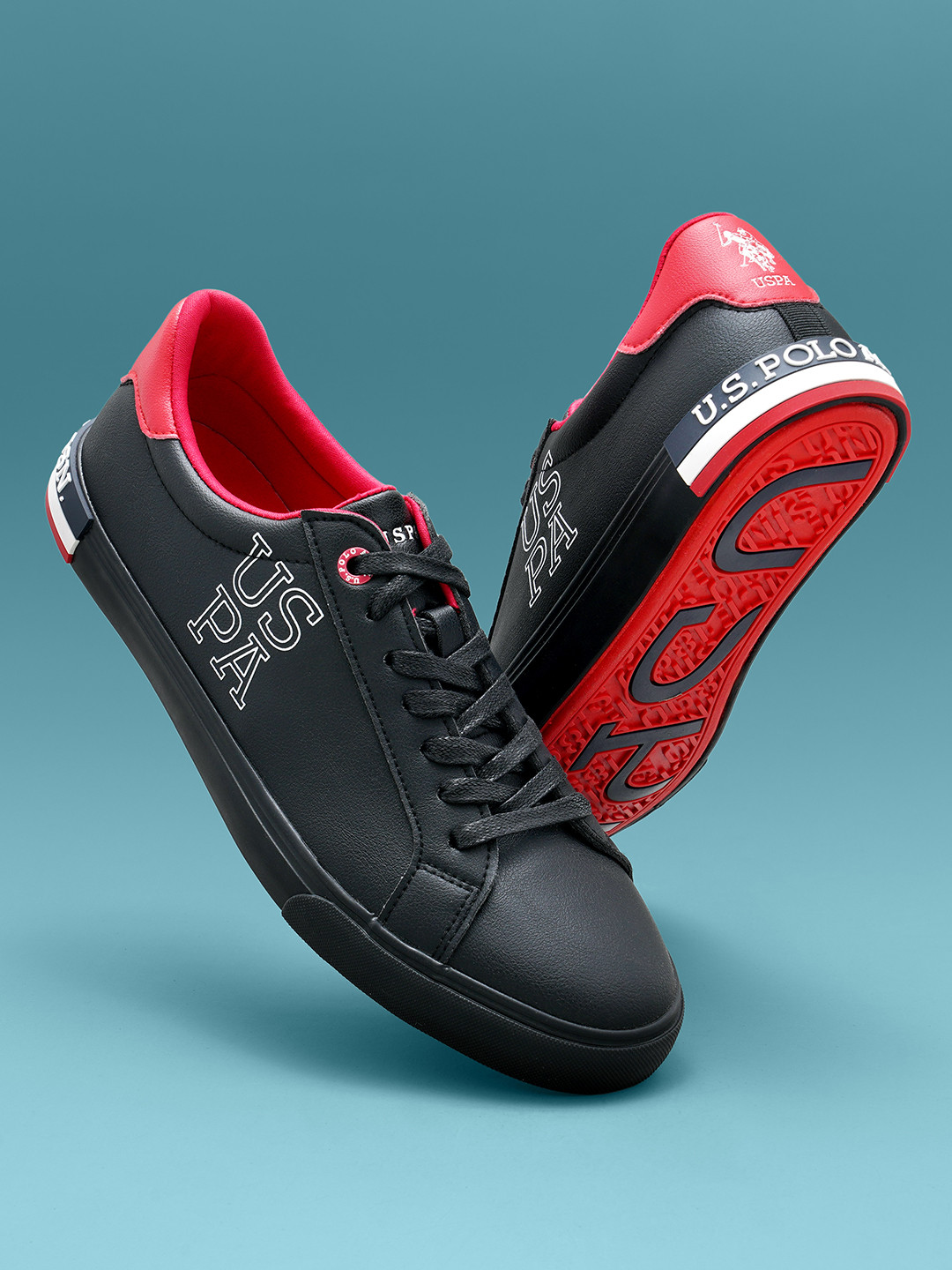 U S Polo Assn Men Black Printed PU Sneakers