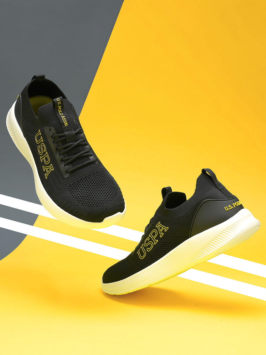 U.S. Polo Assn. Men Black Textile Walking Shoes