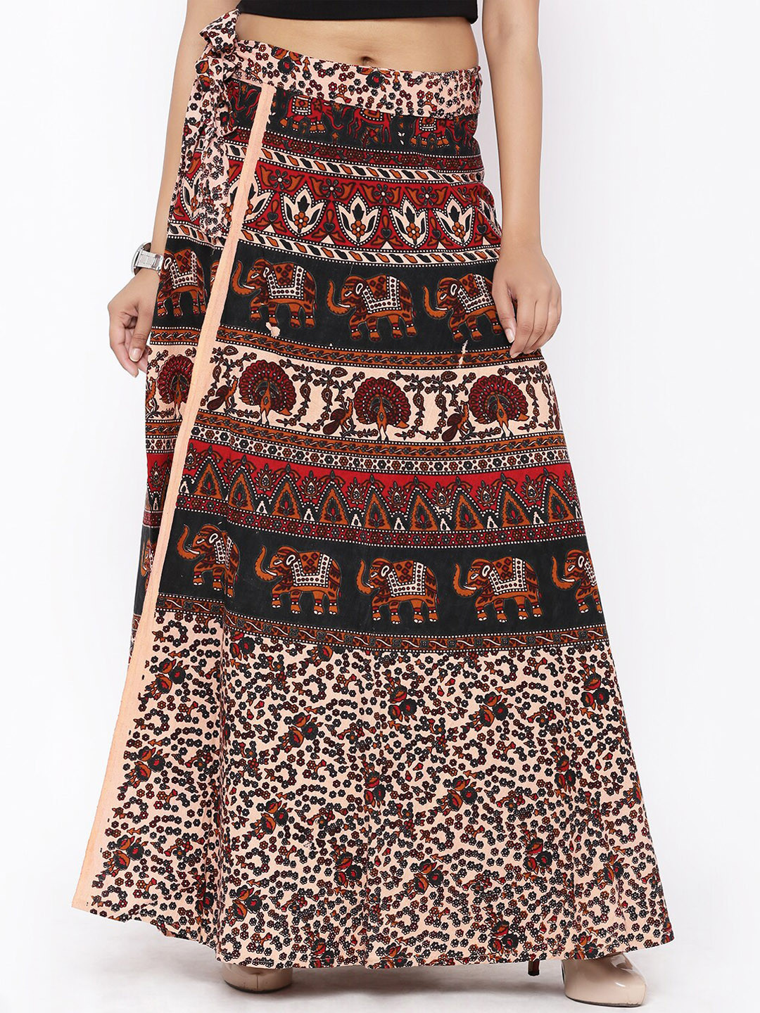 SOUNDARYA Women Beige Printed Cotton Long Wrap Skirt