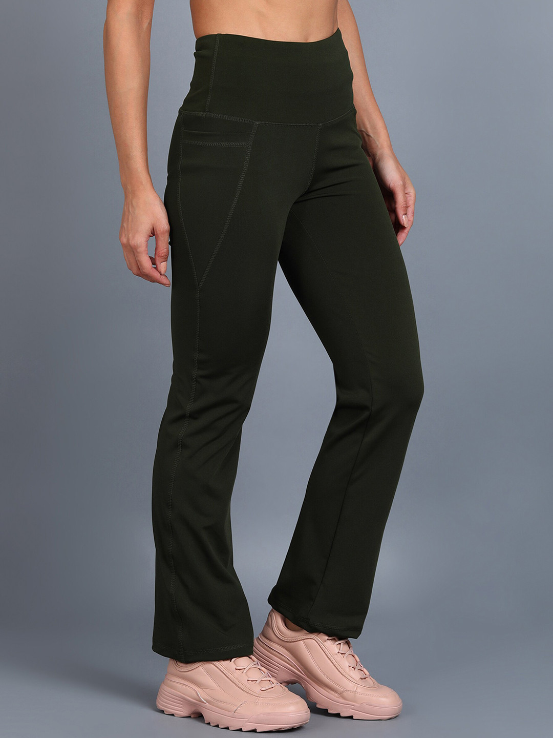 Rock Paper Scissors Women Olive-Green Solid Flared Tights