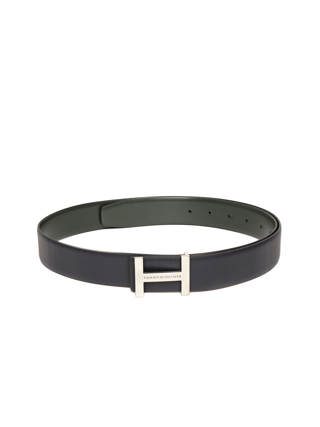 Tommy Hilfiger Men Navy Blue & Olive Green Reversible Textured Leather Belt